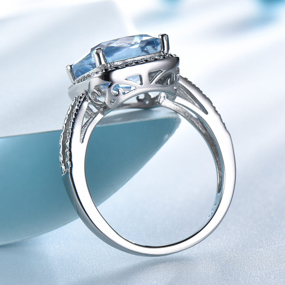 Bijoux de Mode Européens et Américains Bague en Argent Sterling Topaze Bleu Ciel Bague Passe-partout Bijoux