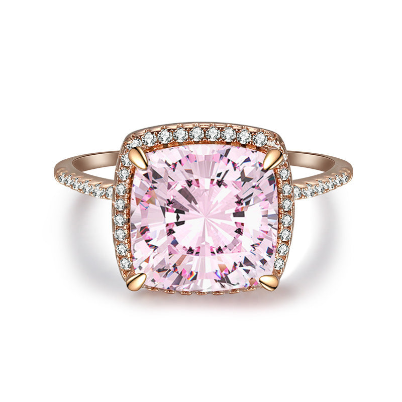 925 Sterling Silver Pink Diamond Egg-shaped Closed Wedding Ring European And American