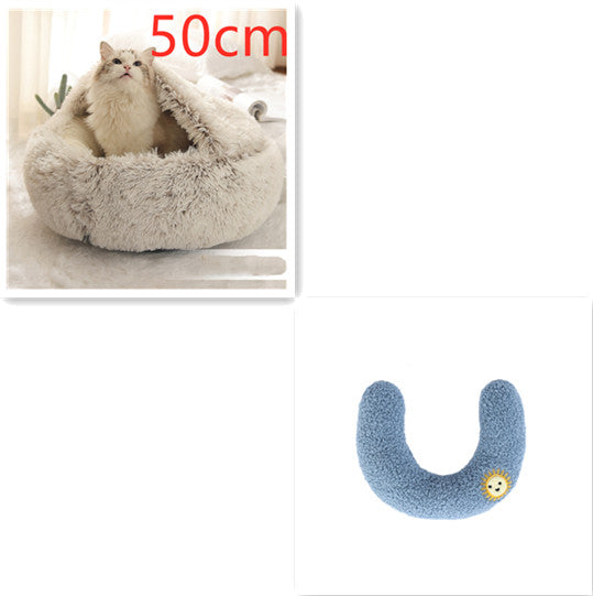 2 en 1 Lit pour chien et chat Lit d'hiver pour animaux de compagnie Lit rond en peluche Lit chaud Maison douce longue en peluche Produits pour animaux de compagnie