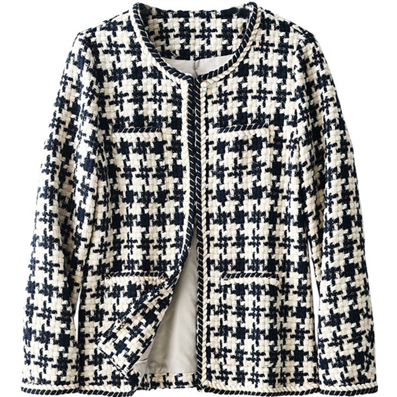 Stylish Houndstooth Small Fragrance Jacket Women Clothing for Everyda