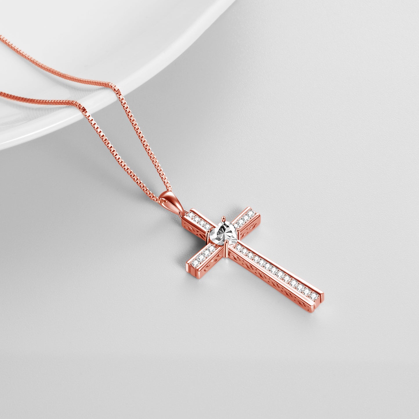 Luxury Birthstone Rose Gold Plated Cross Necklace For Women Jewelry G