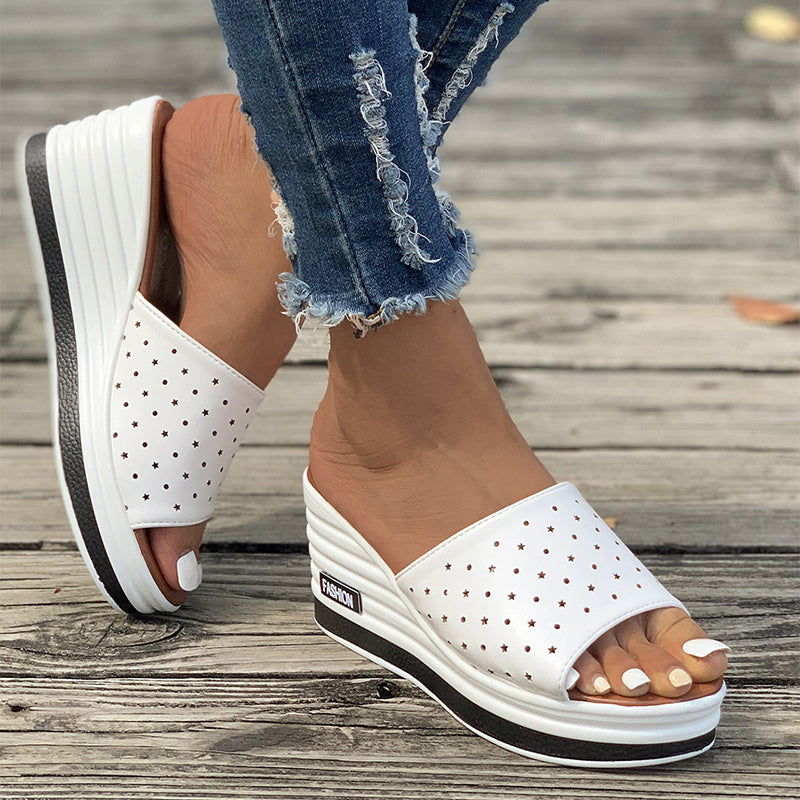 Fischmaul Keilsandalen Sommermode Hohldesign High Heels Slides Hausschuhe Lässige Strandschuhe für Frauen