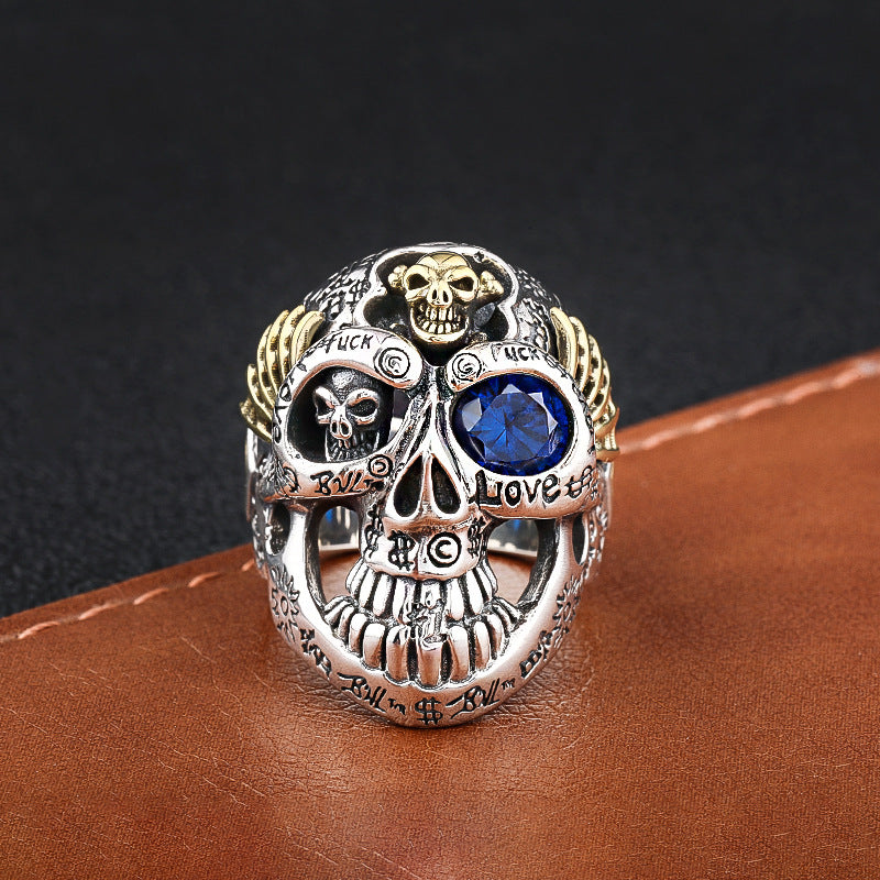 Mens Fashion Simple Dominant Skull Shape Sterling Silver Ring