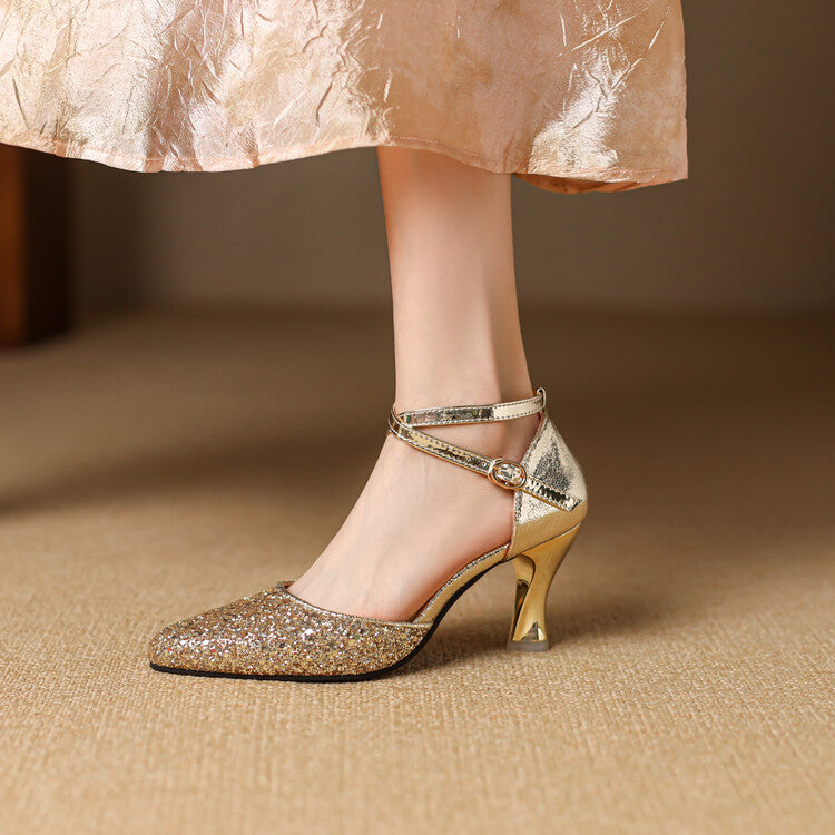 Chaussures à talons hauts pour femmes, sandales à bout pointu et à brides