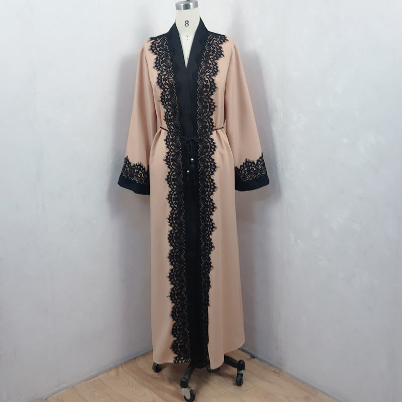 Stylish Muslim Women'S Lace Dress Cardigan Robe for Everyday Wear