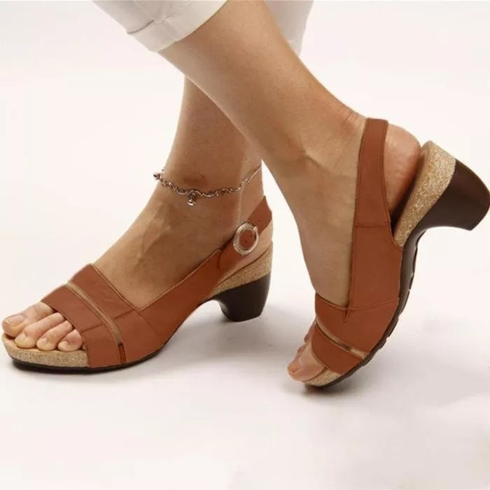Knöchelriemen Sandalen Sommer Low Heel Peep Toe Schuhe Damen