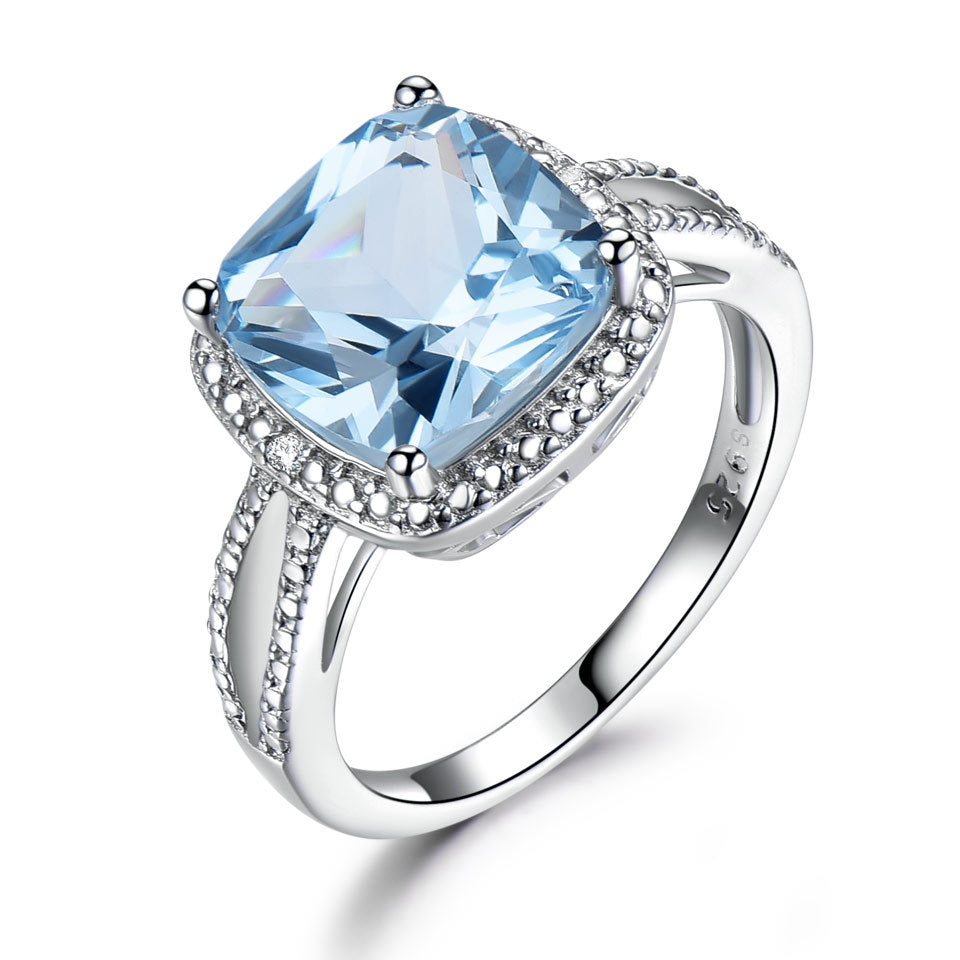 Bijoux de Mode Européens et Américains Bague en Argent Sterling Topaze Bleu Ciel Bague Passe-partout Bijoux