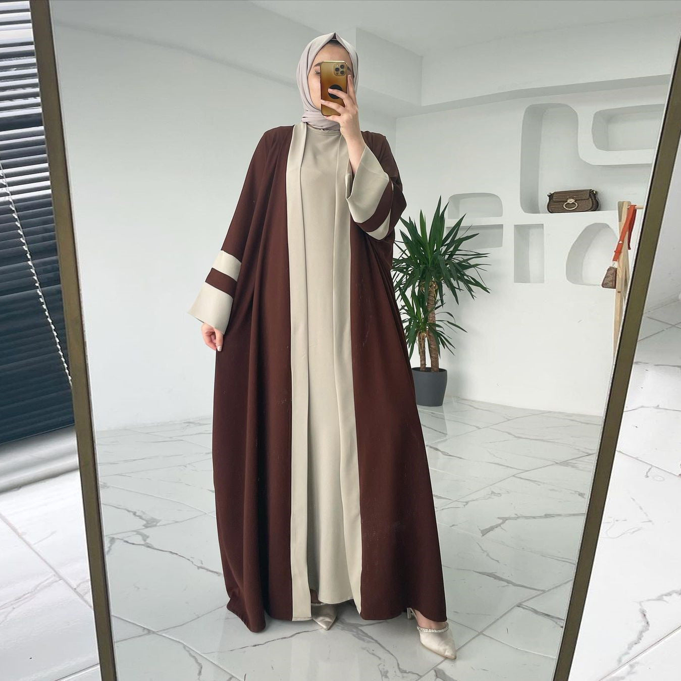 Stylish Women'S Muslim Long Dress Abaya Two Piece Suit for Everyday W
