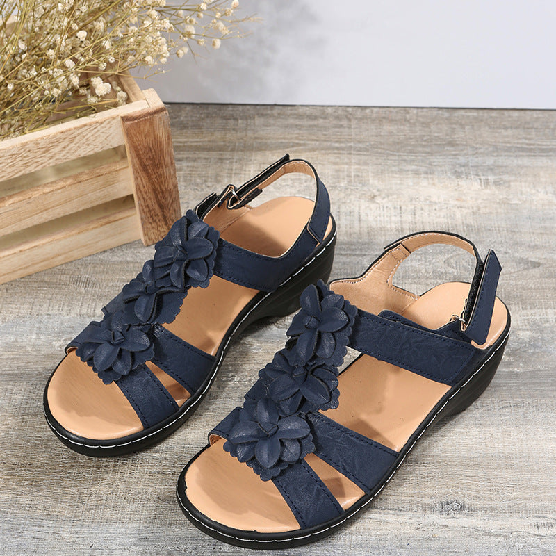 Blumen Sandalen Sommer Klettverschluss Keile Schuhe für Frauen