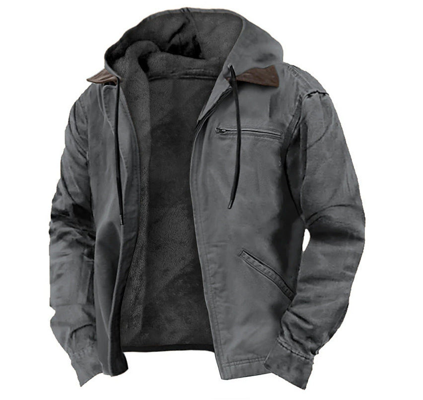 Winter Kapuzenmantel mit Taschen Mode Warme Fleece-Reißverschlussjacke Freizeit Oberbekleidung Herrenbekleidung