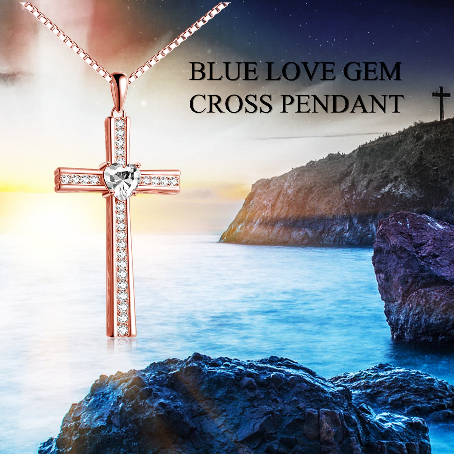 Luxury Birthstone Rose Gold Plated Cross Necklace For Women Jewelry G