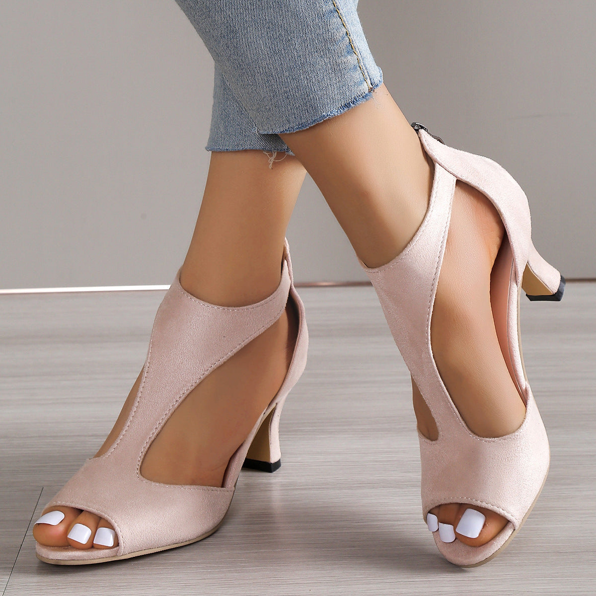 High Heel Peep Toe Sandalen Damen Zurück Reißverschluss Outdoor Sommerschuhe