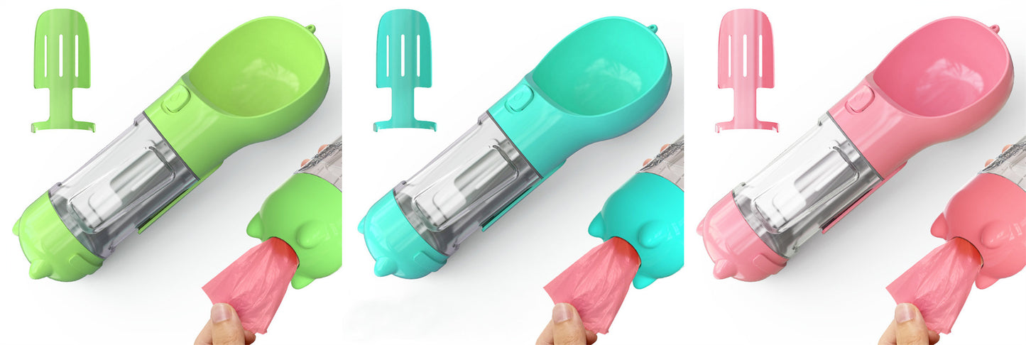 Bouteille d'eau pour animaux de compagnie, gamelle, rangement de sacs poubelles, portable pour voyage en extérieur, bouteille d'eau 3-en-1 pour chien