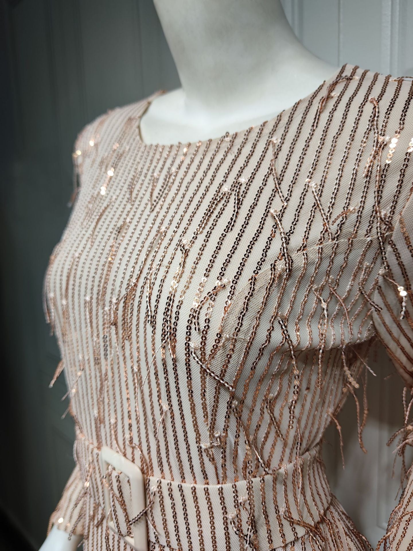 Robe Musulmane Slim à Paillettes et Pompons