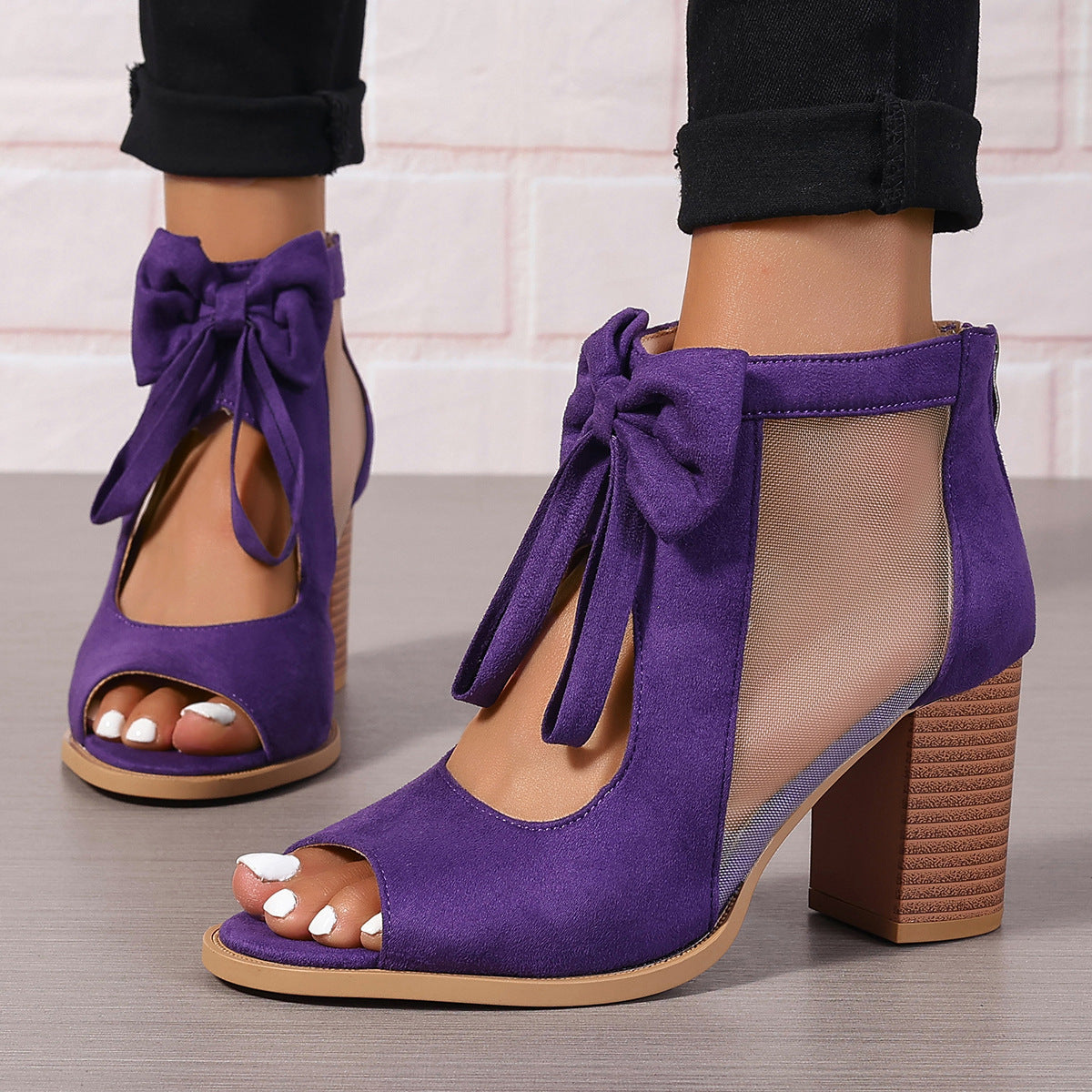 Plateau-Sandalen mit klobigen High Heels und Schleifendekoration, offener Zehenbereich, Blockabsatz, Knöchelriemen, Sandalen für Abendkleider, Brautpartys