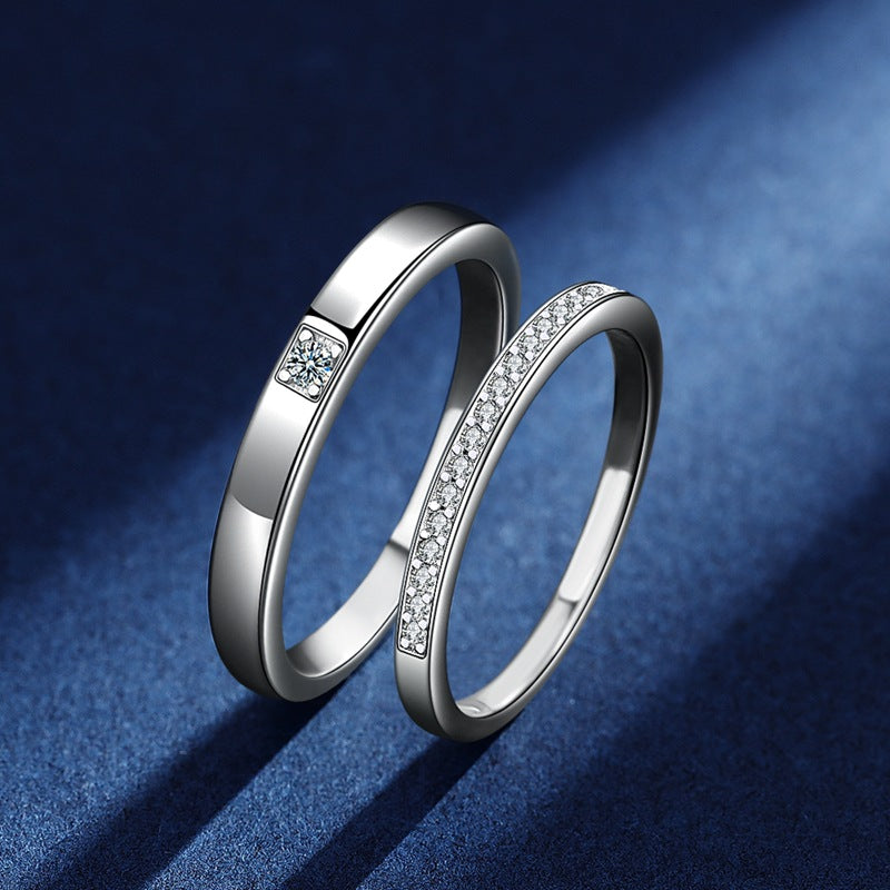 S925 Sterling Silver Couple Rings Adjustable Minimalist Design With Moissanite Diamond Accent