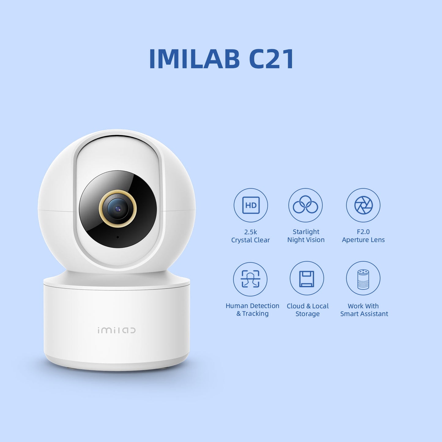Caméra de surveillance IMILAB C21 2.5K Vidéo Wifi IP Sécurité domestique intelligente d'intérieur Moniteur bébé Vue à 360° Vision nocturne Starlight