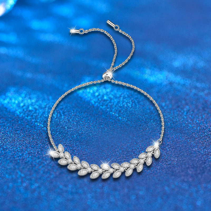 Moissanit Verstellbares 925er Sterling Silber Weizenarmband