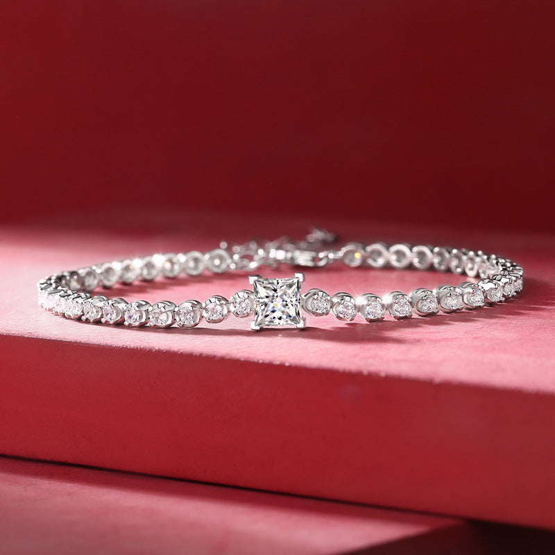 Bracelet S925 Silver Inlay Moissanite Rubik'S Cube