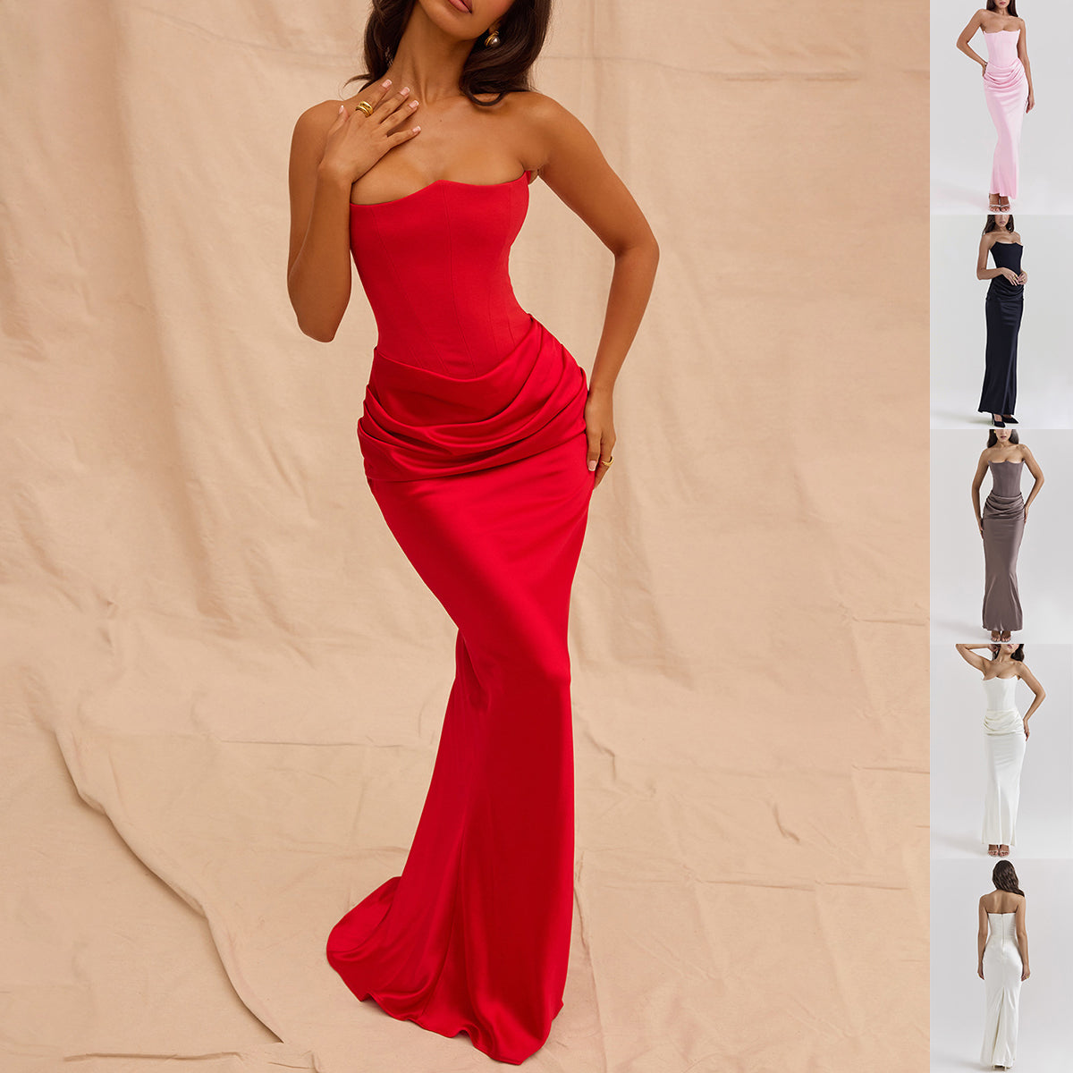 Schlankes Tube Top Maxikleid, sexy, modisch, Bandeau, rückenfrei, Party-Abendkleider für Damen