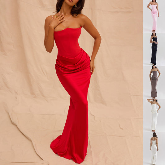 Schlankes Tube Top Maxikleid, sexy, modisch, Bandeau, rückenfrei, Party-Abendkleider für Damen