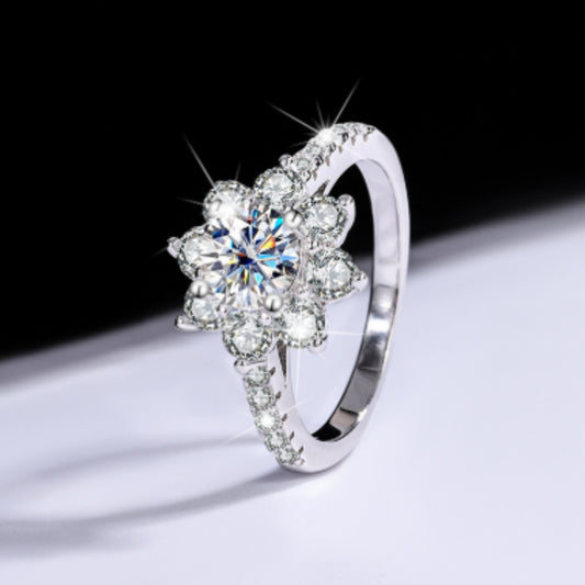Sterling Silver 925 Moissanite Ring Female Flower Diamond
