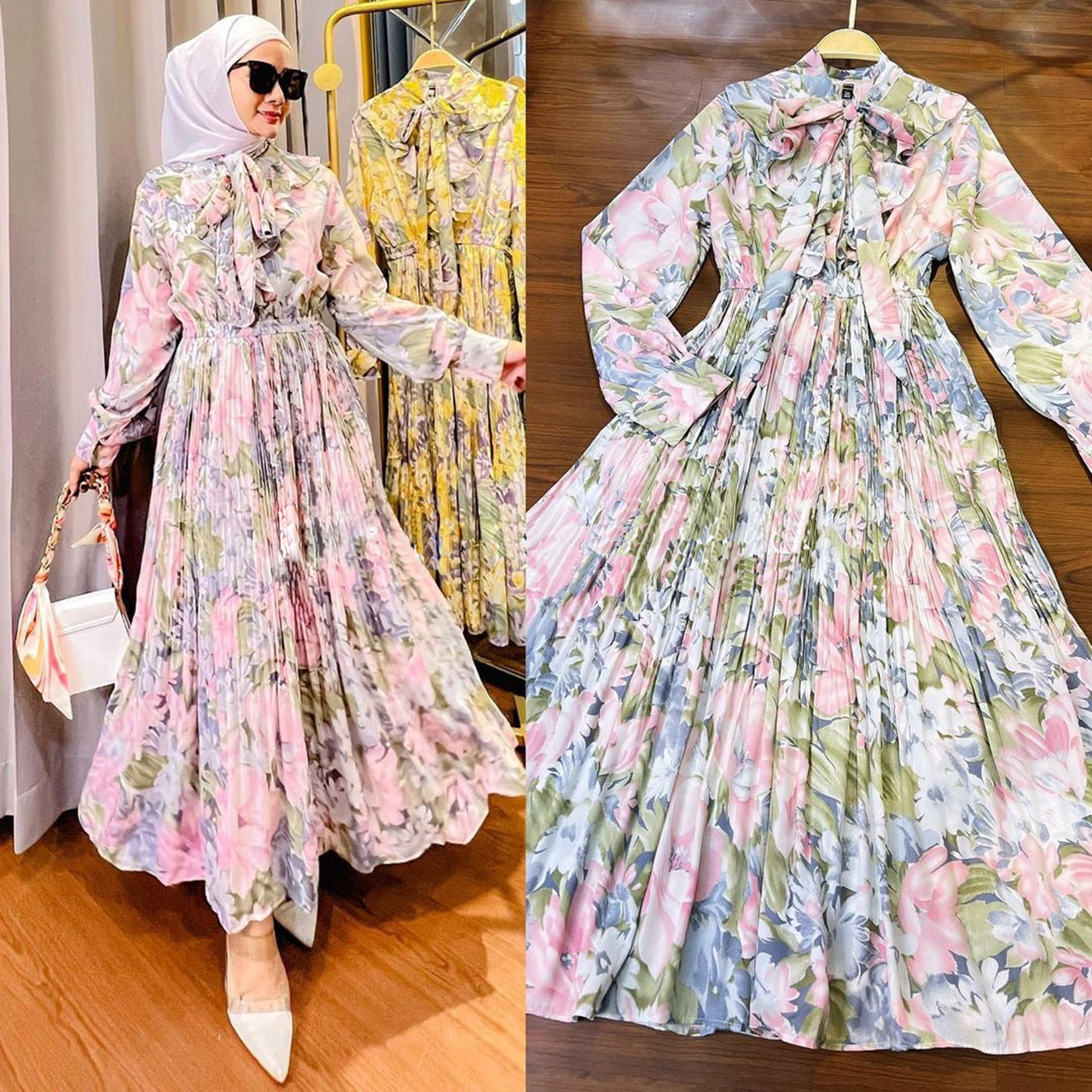 Robe imprimée plissée musulmane malaise indonésienne