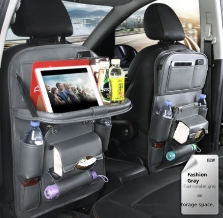 Trendy Pu Leather Car Storage Bag Multifunction Seat Back Tray Hangin