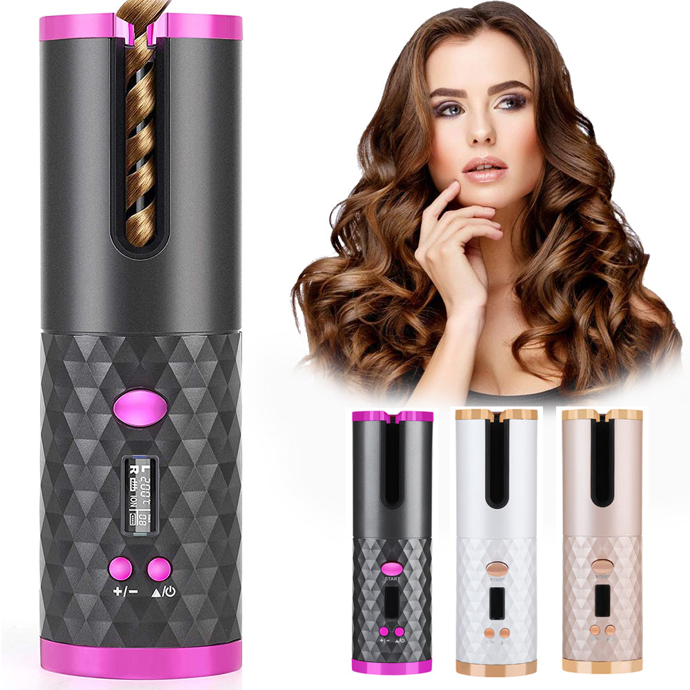 Wiederaufladbarer automatischer Lockenwickler, tragbarer Lockenstab für Damen, LCD-Display, Keramik, Locken, rotierend, Wellen-Styler