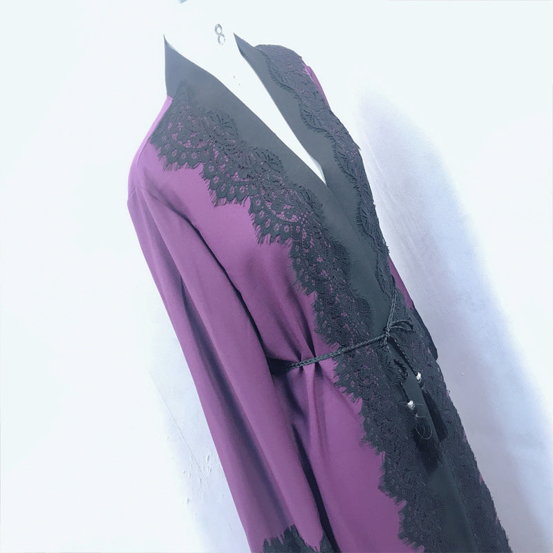 Stylish Muslim Women'S Lace Dress Cardigan Robe for Everyday Wear