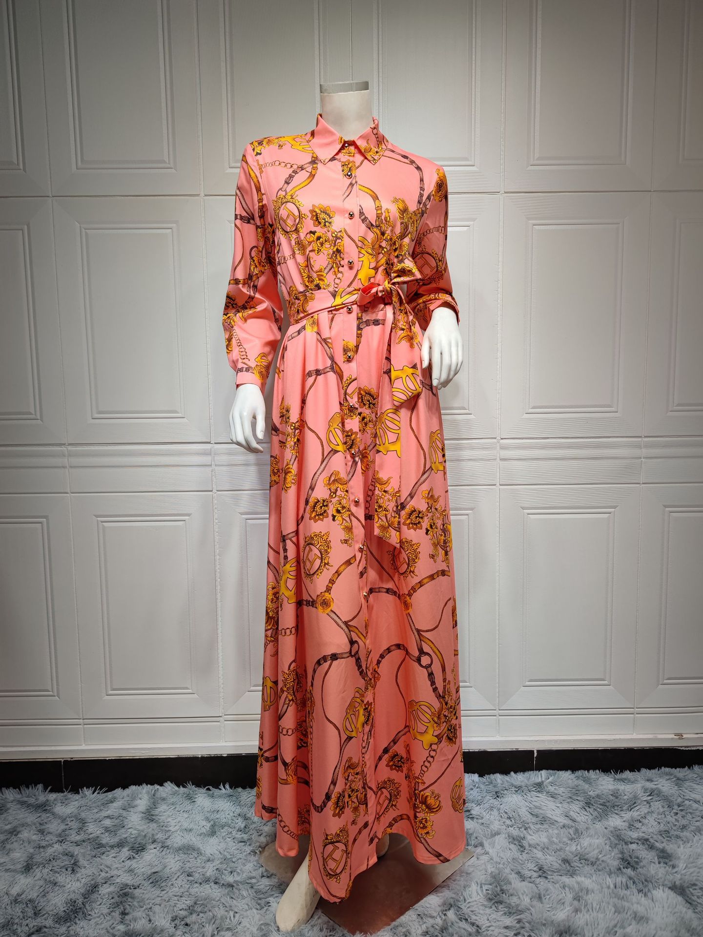 Robe à lacets vintage pour femme avec imprimé oriental musulman