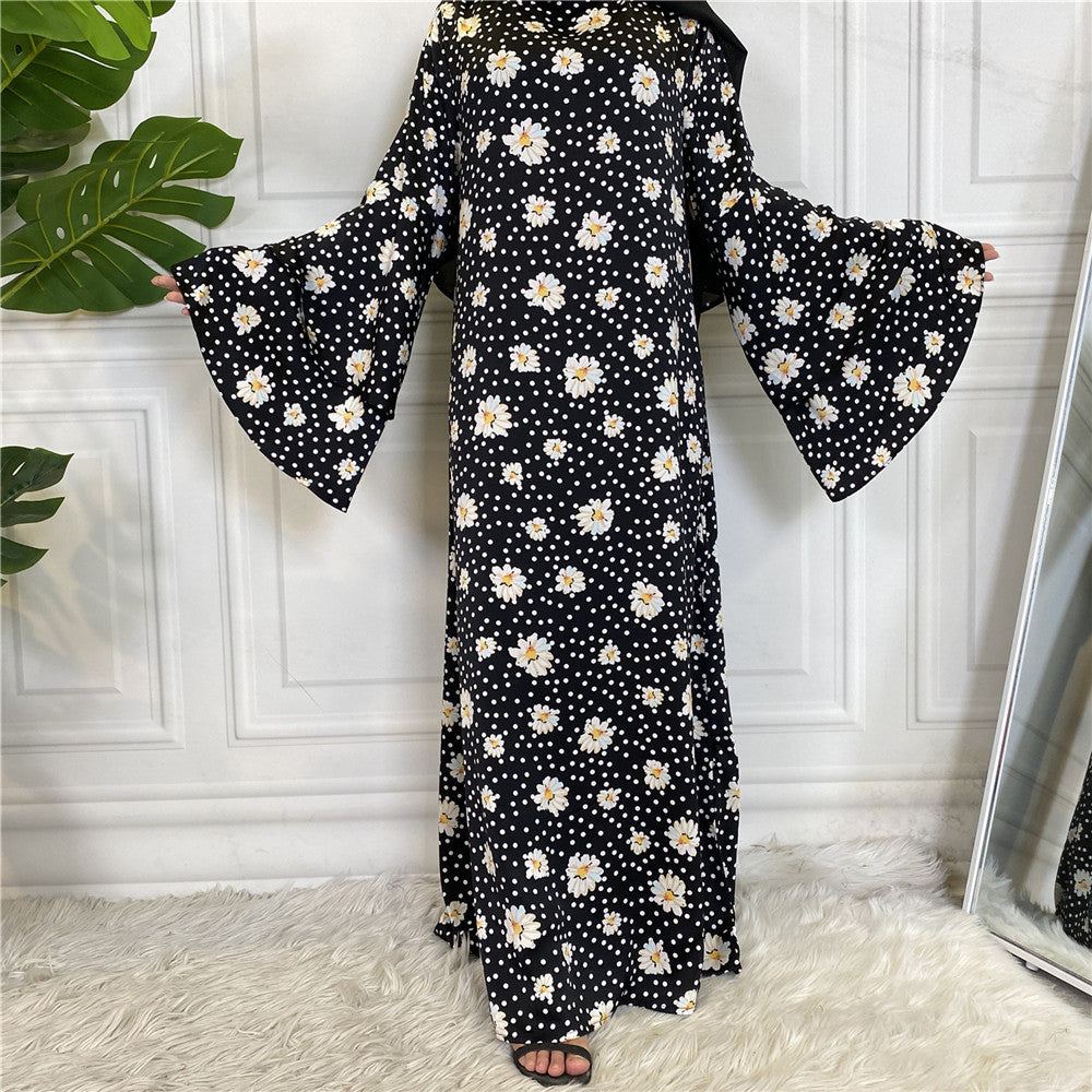 Stylish Fashionable Printed Large Lace Up Muslim Dress for Everyday W