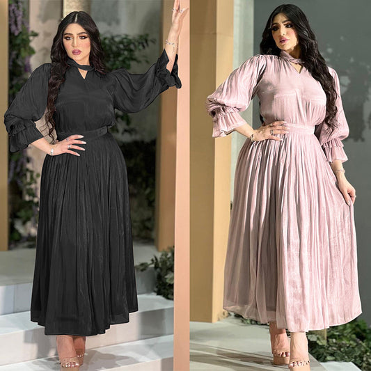 Stylish Fashionable Muslim Women'S Bright Silk Satin Dress for Everyd