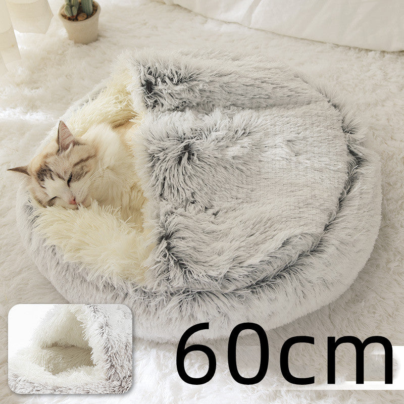 2 en 1 Lit pour chien et chat Lit d'hiver pour animaux de compagnie Lit rond en peluche Lit chaud Maison douce longue en peluche Produits pour animaux de compagnie