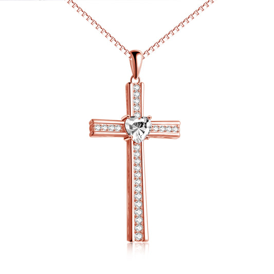 Luxury Birthstone Rose Gold Plated Cross Necklace For Women Jewelry G