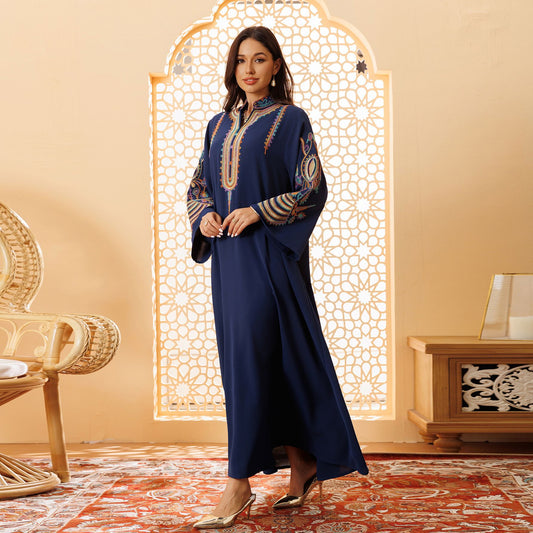 Stylish Women'S Embroidered Rope Embroidered Muslim Dress for Everyda