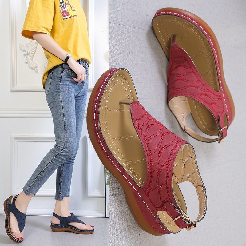 Lässige Sandalen Damen Keilabsatz Einfarbig Flip Flop Sandalen