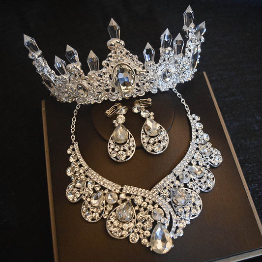 Braut Kopfschmuck Blumen Hochzeit Haarschmuck Zubehör Krone Halskette Ohrringe Dreiteiliges Set Hochzeitsaccessoires