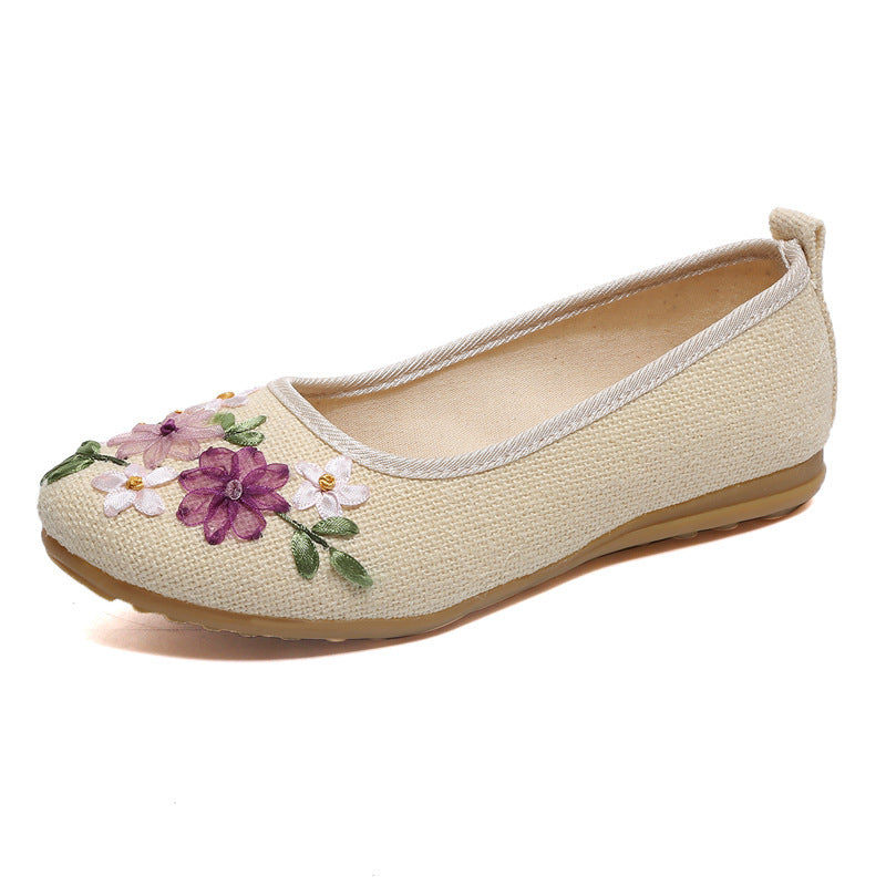 Ethnische Stil Bestickte Schuhe Flache Leinen Frauen