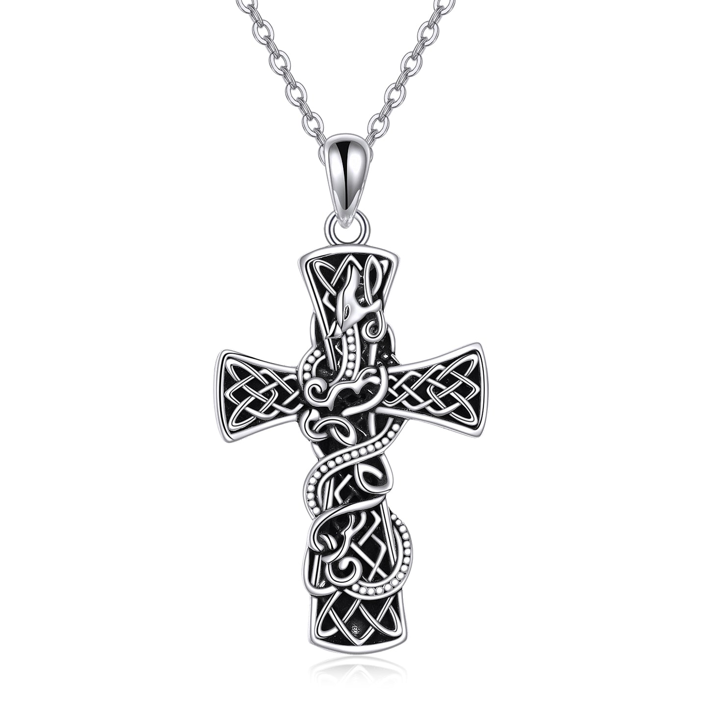 Luxury Cross Necklace Sterling Silver Cross Faith Celtic Dragon Jewel