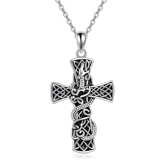 Cross Necklace Sterling Silver Faith Celtic Dragon Jewelry For Women