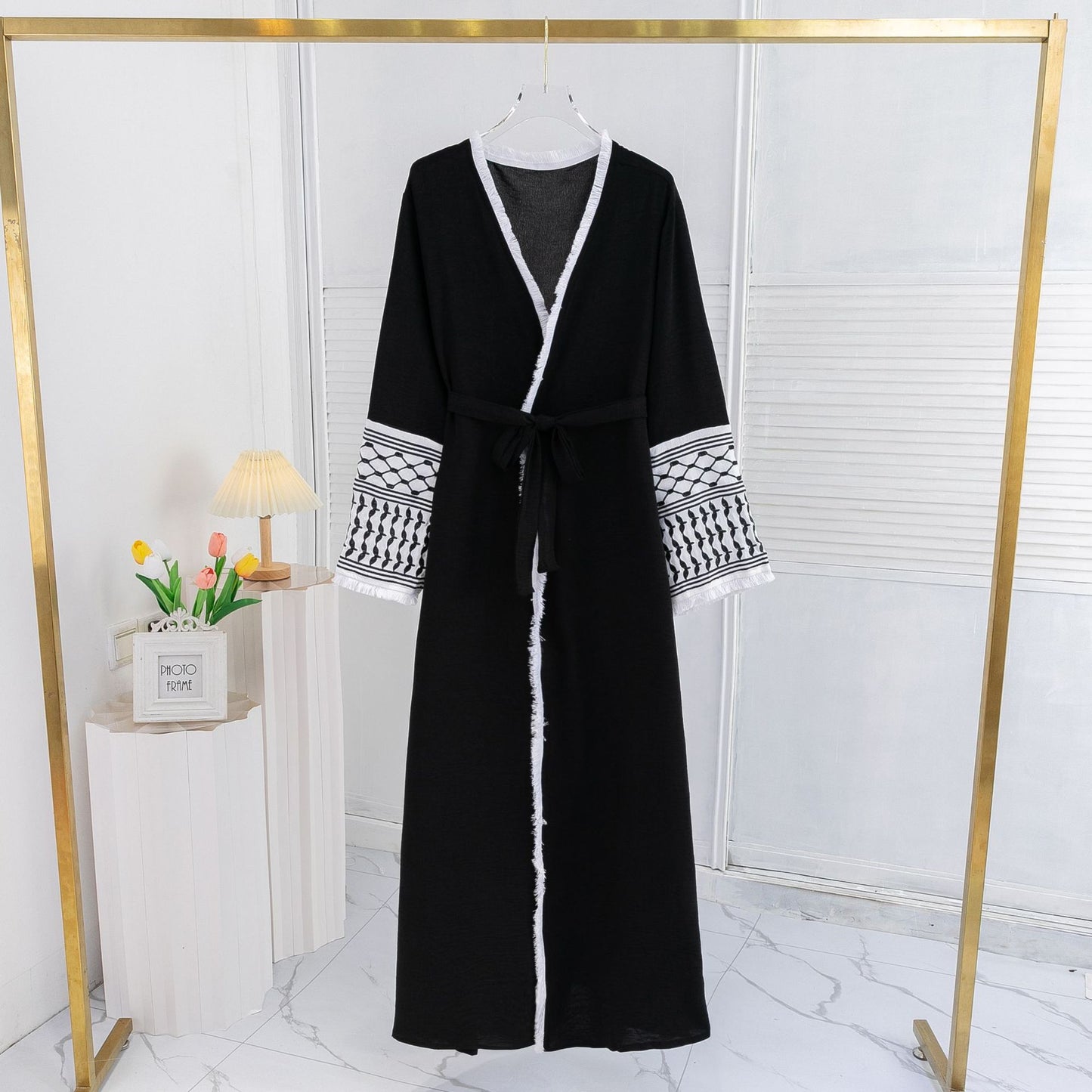Élégant Cardigan Brodé Robe Musulmane pour Femme