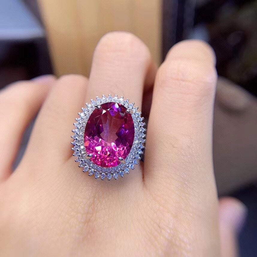 Natürlicher Topas Ring Dame Sterlingsilber eingelegt Übergröße Ringfläche