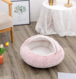 2 en 1 Lit pour chien et chat Lit d'hiver pour animaux de compagnie Lit rond en peluche Lit chaud Maison douce longue en peluche Produits pour animaux de compagnie