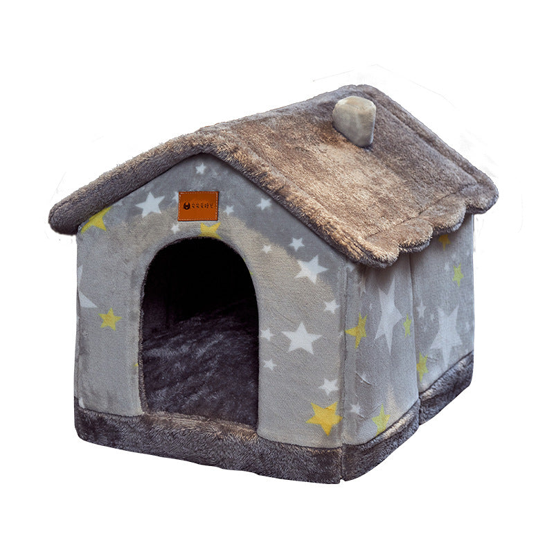 Niche pliable pour chien, lit pour chat, villa d'hiver, chenil, niche amovible, nid chaud, grotte fermée, canapé, fournitures pour animaux de compagnie