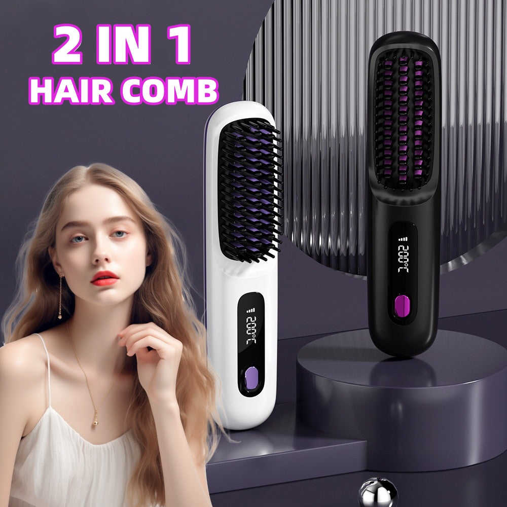 Trendy 2 In 1 Straight Hair Comb Wireless Hair Straightener Brush Hai