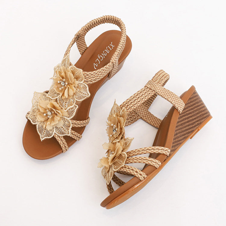Blumen Sandalen Sommer Böhmen Keile Schuhe Mit Weben Knöchel Riemen
