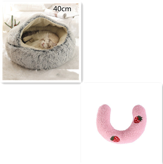 2 en 1 Lit pour chien et chat Lit d'hiver pour animaux de compagnie Lit rond en peluche Lit chaud Maison douce longue en peluche Produits pour animaux de compagnie
