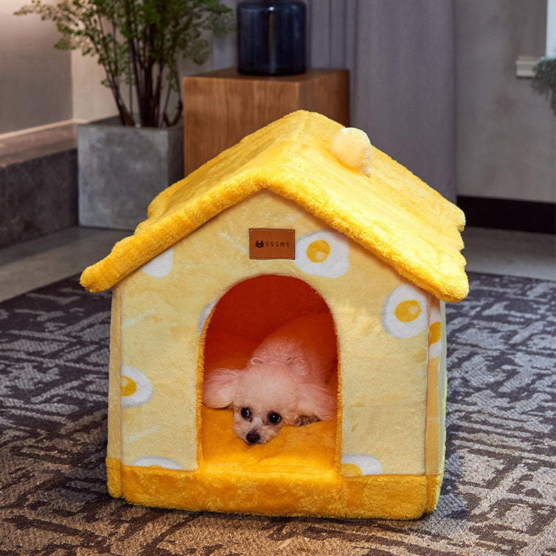 Niche pliable pour chien, lit pour chat, villa d'hiver, chenil, niche amovible, nid chaud, grotte fermée, canapé, fournitures pour animaux de compagnie