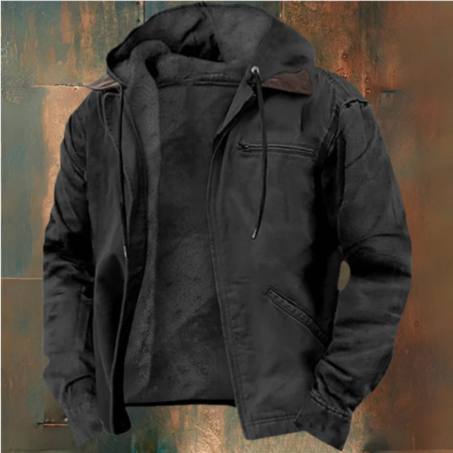 Winter Kapuzenmantel mit Taschen Mode Warme Fleece-Reißverschlussjacke Freizeit Oberbekleidung Herrenbekleidung